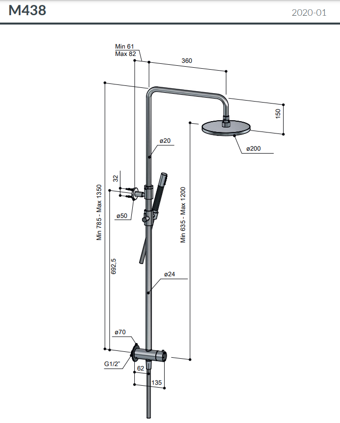 Hotbath | Cobber | M438 | Regendoucheset met omstel en 150cm doucheslang | Met 30cm ronde hoofddouche | Ronde handdouche | Matzwart