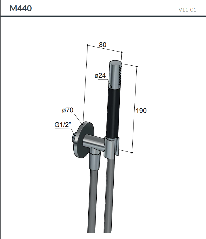 Hotbath | Cobber | M440 | Staafhanddouche met wandsteun en uitlaat | Met doucheslang 150cm | Koper Geborsteld