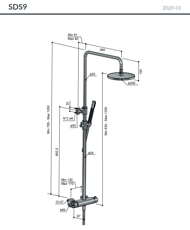 Hotbath | Cobber | Thermostatische regendoucheset | Met 30cm ronde hoofddouche | Ronde handdouche | Geborsteld Koper PVD