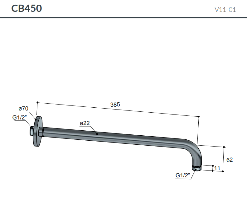 Hotbath | Cobber | Douche wandarm | 38.5 cm | Geborsteld Messing PVD