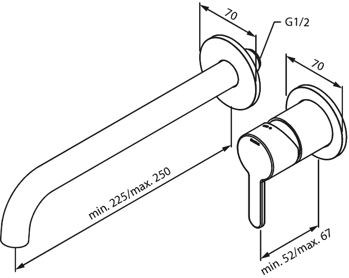 Damixa | Inbouw Silhouet | Afbouwset | Wandmengkraan | 250mm | Grafietgrijs PVD