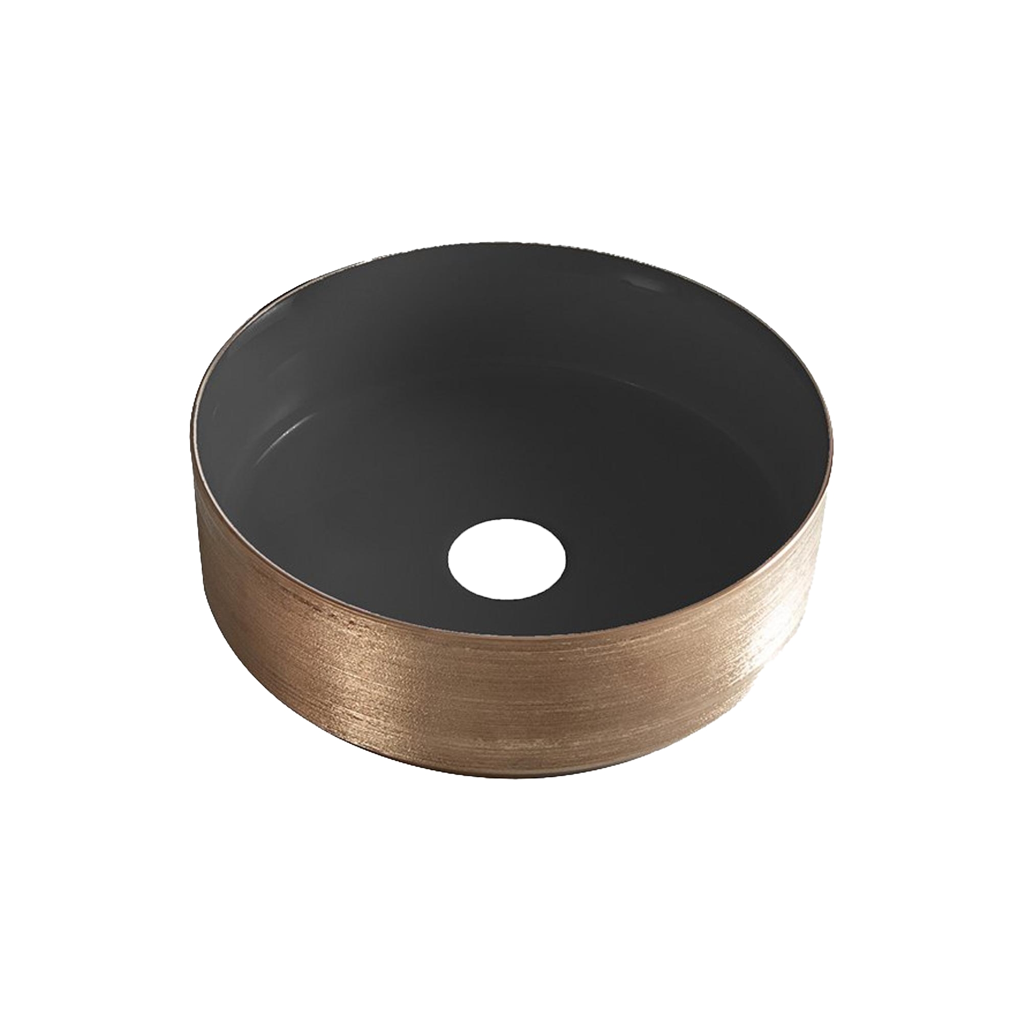 Dolphin | Mondri | Waskom | Rond | 36 X 36 X 12 cm | Mat zwart | Geborsteld brons koper | brouwersanitair.nl