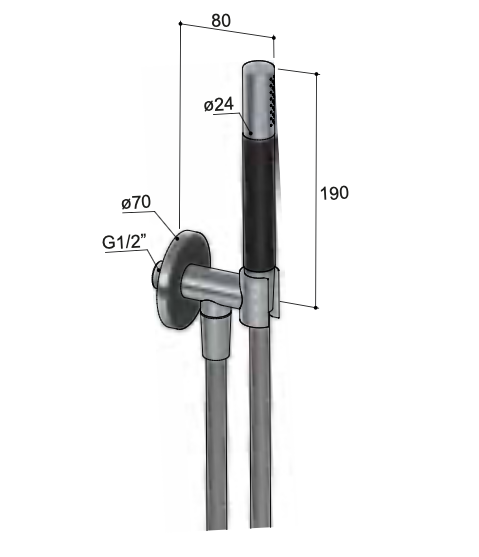 Hotbath Cobber M445 handdouche set met watertoevoer - gepolijst zwart PVD
Technische Tekening