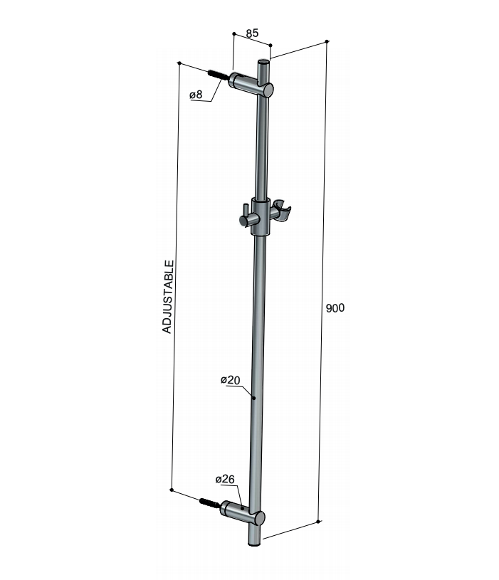 Hotbath M311 glijstang 90cm - Gepolijst zwart PVD Technische Tekening
