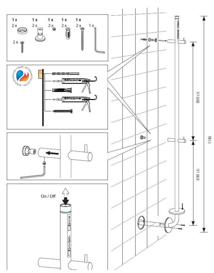 Instamat | Jay | Elektrische handdoekradiator | 172cm hoog | 29Watt | Soft Zwart