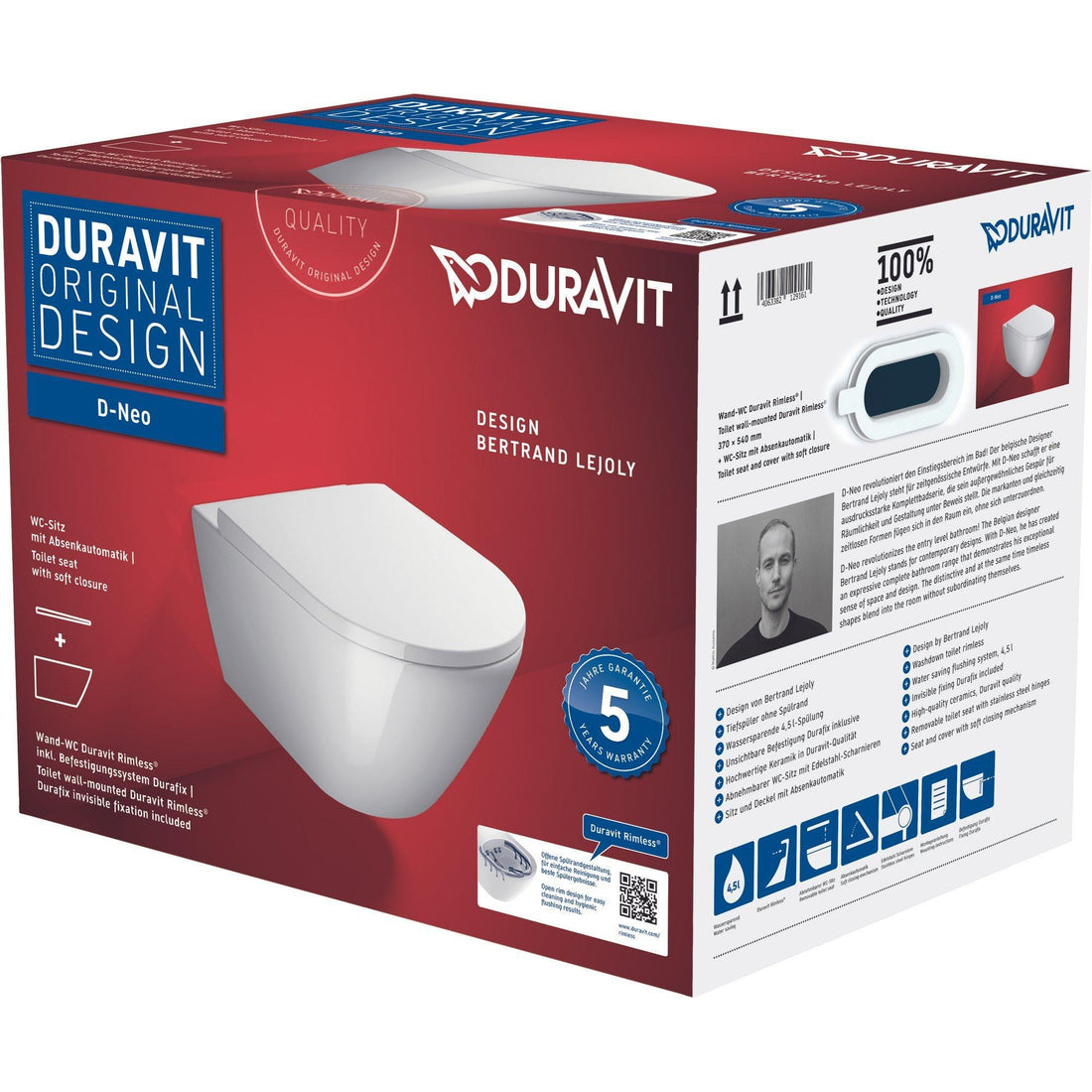 Duravit | D-Neo | Wandtoilet | met zitting 37x54x40cm | Wit Hoogglans