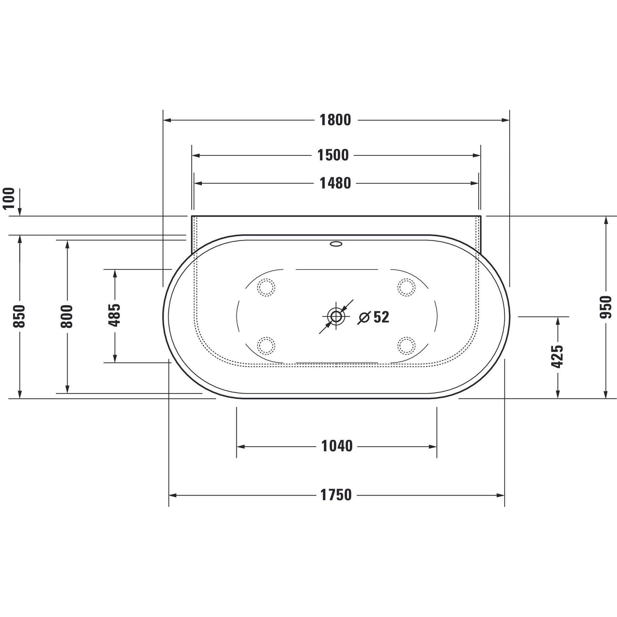 Duravit | Luv | Half vrijstaand | Bad | 180x95cm | Matwit