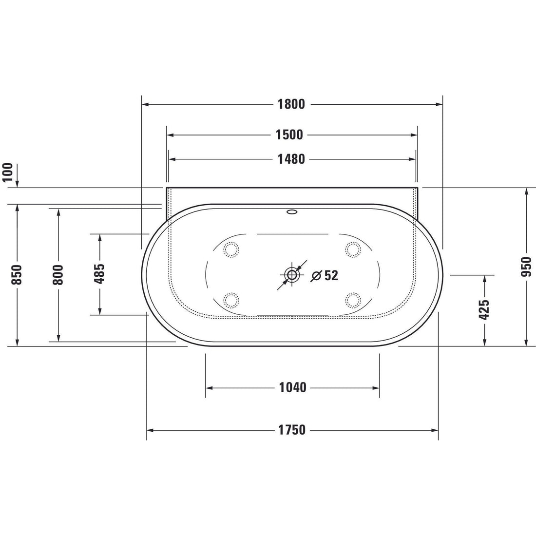 Duravit | Luv | Half vrijstaand | Bad | 180x95cm | Matwit