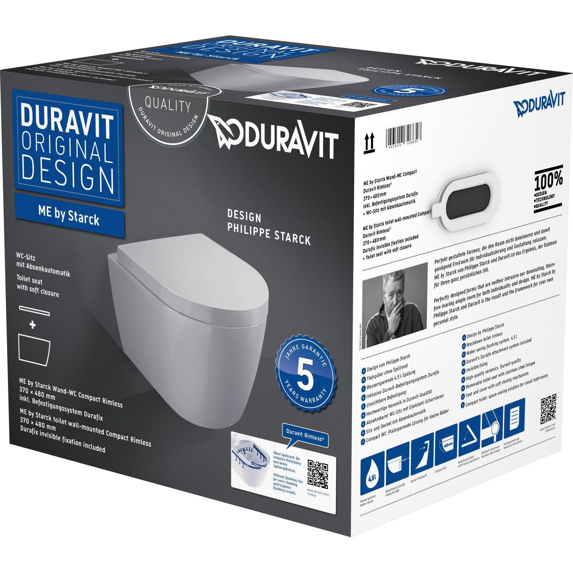 Duravit | Me by Starck | WC-pack | Wandcloset | Compact | Met Softclosezitting | Wit