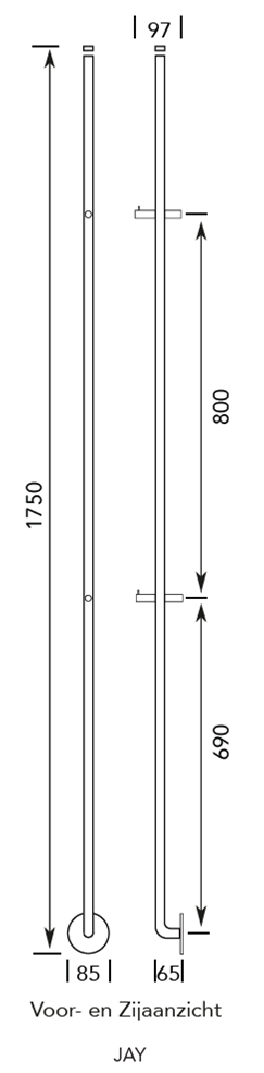 Instamat | Jay | Elektrische handdoekradiator | 172cm hoog | 29Watt | Soft Zwart