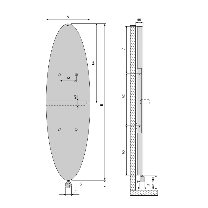 Radson | Ellipse | Elektrische radiator | 1390x390 | Mat | RAL 9016