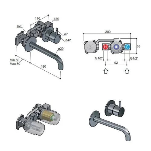 Hotbath | Cobber | Inbouw wastafelkraan | 18cm uitloop | Geborsteld Messing PVD