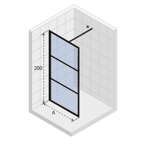 Riho | Grid | Douchewand | 120x200cm | Zwart profiel | Helderglas