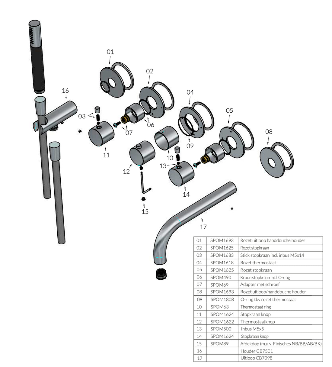 Hotbath | Cobber | Inbouw badthermostaat met 2 stopkranen | Met uitloop | Geborsteld Messing (goud) PVD