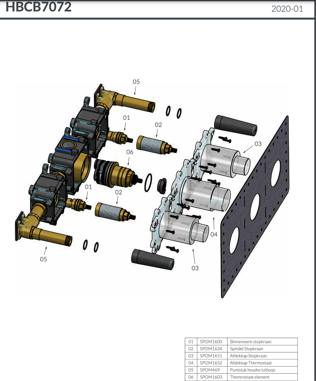 Hotbath | Cobber | Inbouw badthermostaat met 2 stopkranen | Met uitloop | Geborsteld Messing (goud) PVD